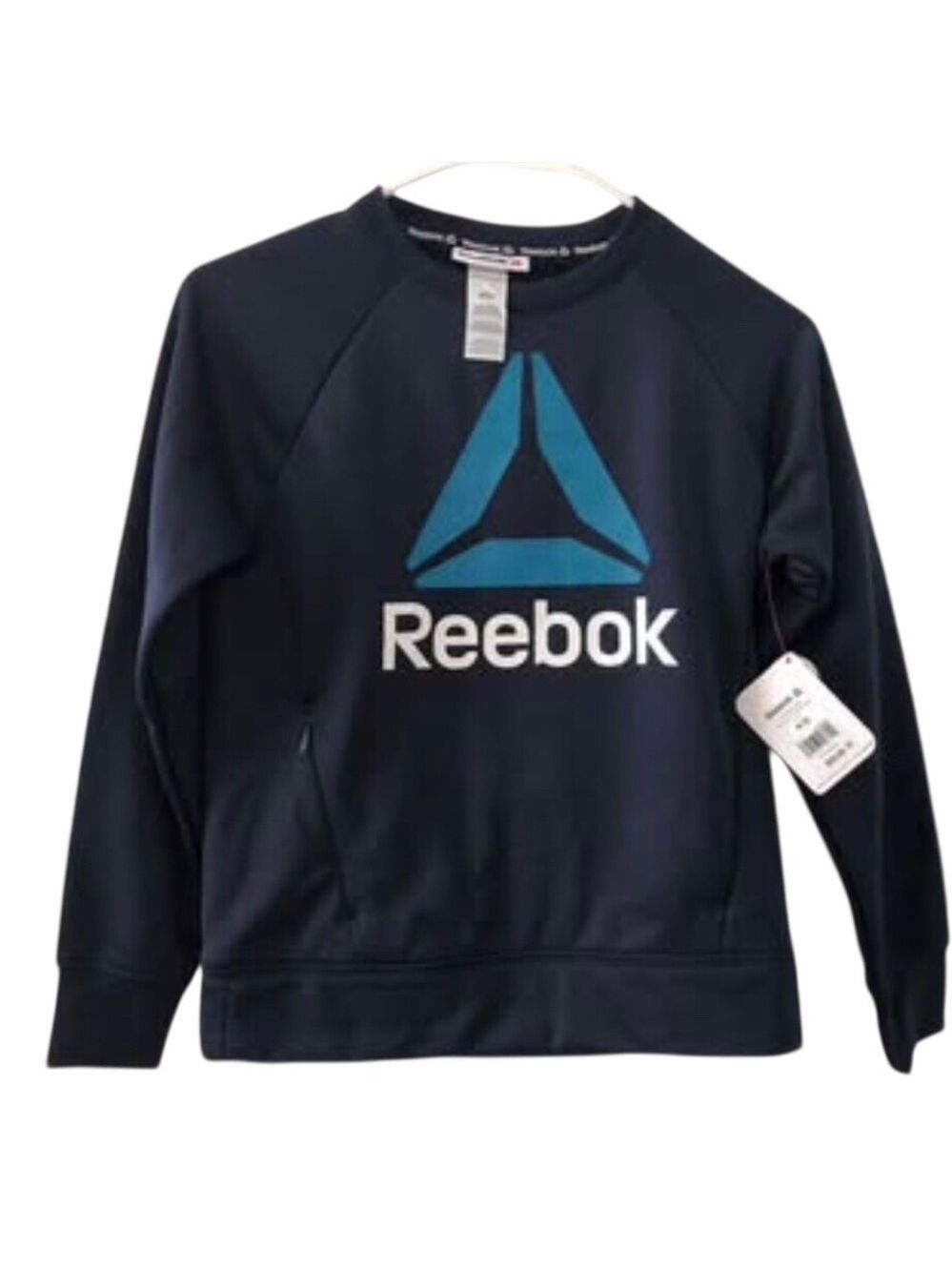 FINAL PRICE! Reebok Boys Navy Crewneck Sweatshirt with Teal Logo Size M 8) NWT